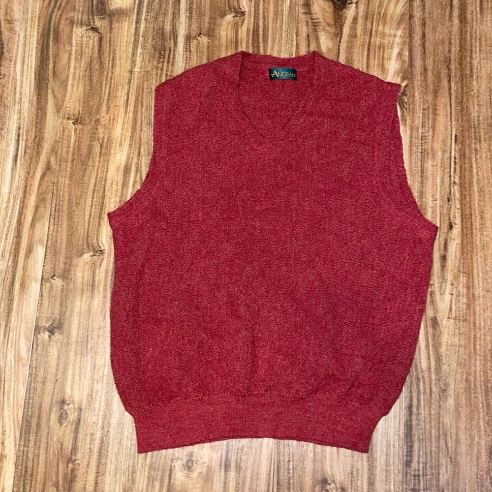 Andean men’s vest medium alpaca wool sweater red orange vneck stretch trend